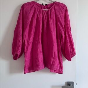 Like new COS Fuchsia Crinkled Blouse | Balloon Sleeves | Cotton Lined size 10
